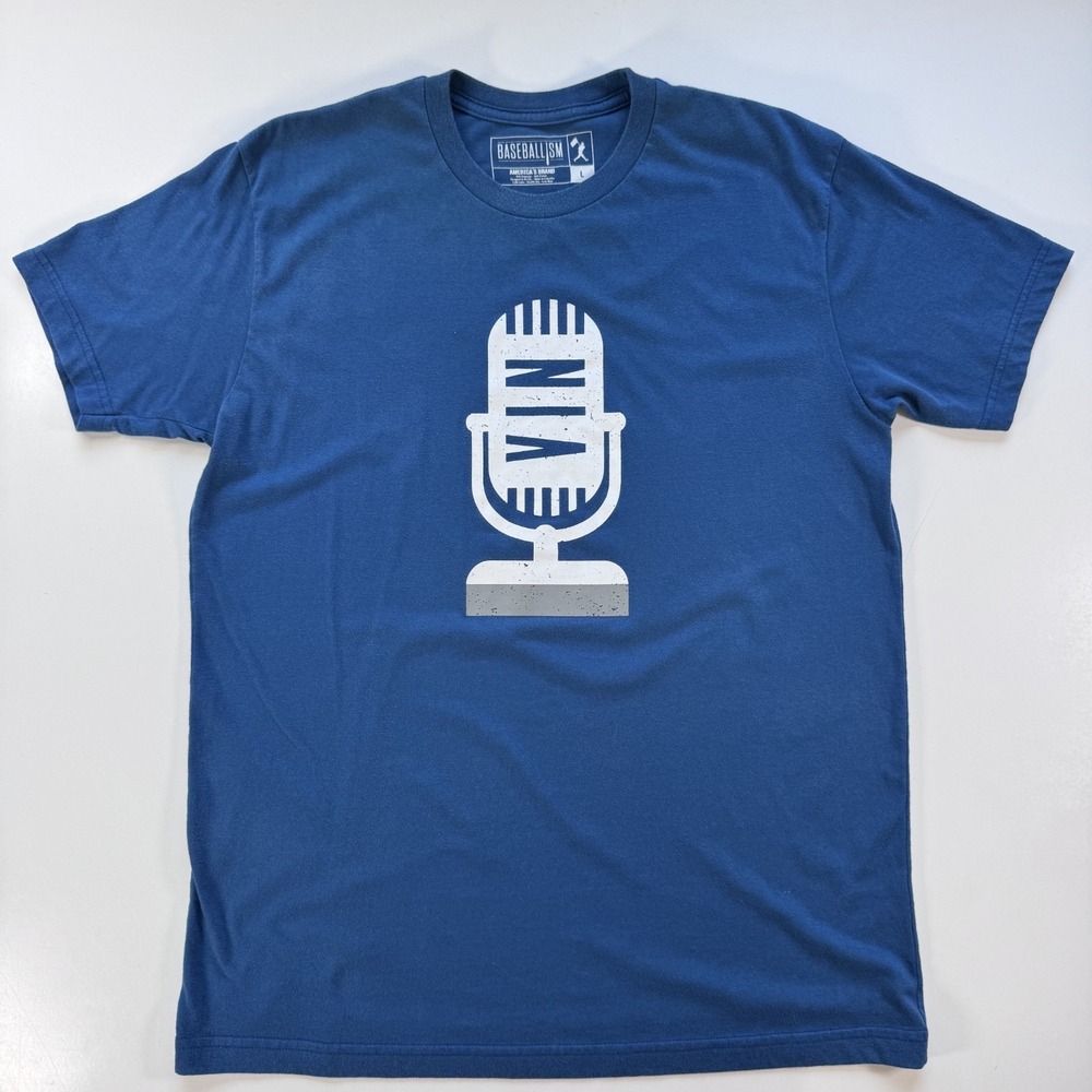 Baseballism Los Angeles Dodgers Vin Scully "Vin's Mic" Adult Large Blue T Shirt